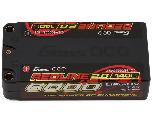 Gens Ace Redline 2.0 2S Shorty Lihv Battery 140C (7.6v/6000mah) W/5mm GEA60002S14D5