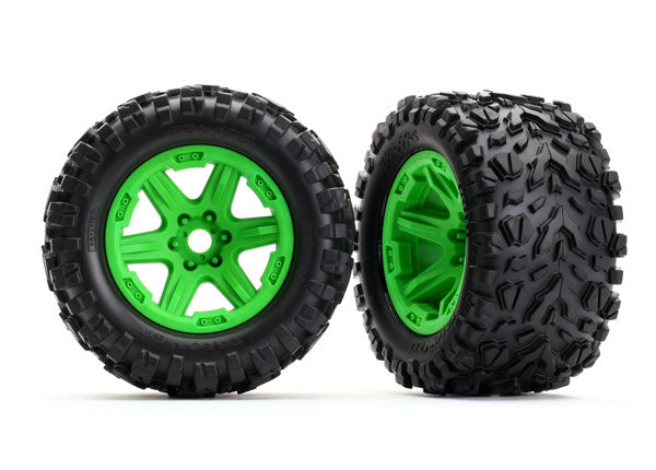 Traxxas 3.8" Green 6-spoke Wheels w/ Talon Ext Tires (2) TRA8672G