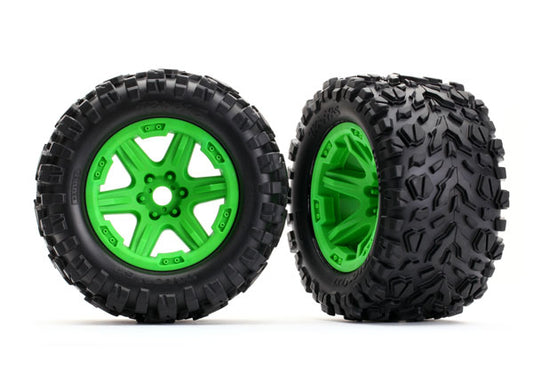 Traxxas 3.8" Green 6-spoke Wheels w/ Talon Ext Tires (2) TRA8672G