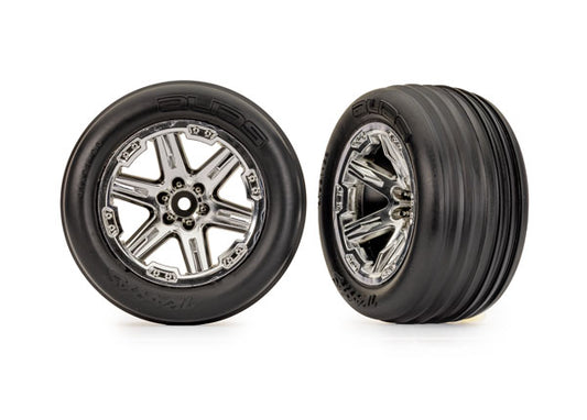 Traxxas Rxt 2.8" Chrome Wheels & Ribbed Tires (2) TRA3779