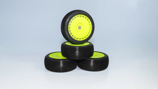 Dialed RC 1/8 Buggy Tires V1 Soft Long Wear Yellow Wheel Preglued 9420V1SLWGY