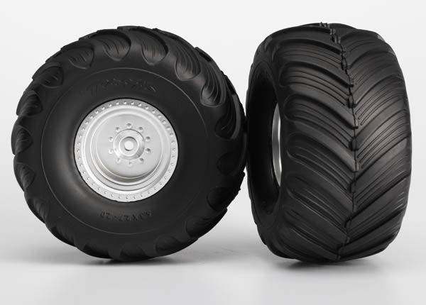Traxxas Satin Chrome Wheels w/ Terra Groove Tires (2) TRA3663