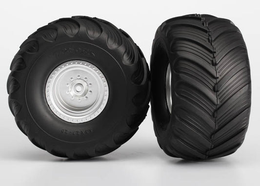 Traxxas Satin Chrome Wheels w/ Terra Groove Tires (2) TRA3663