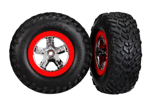 Traxxas SCT Chrome & Red Wheels & Off-road Tires (2) TRA5888