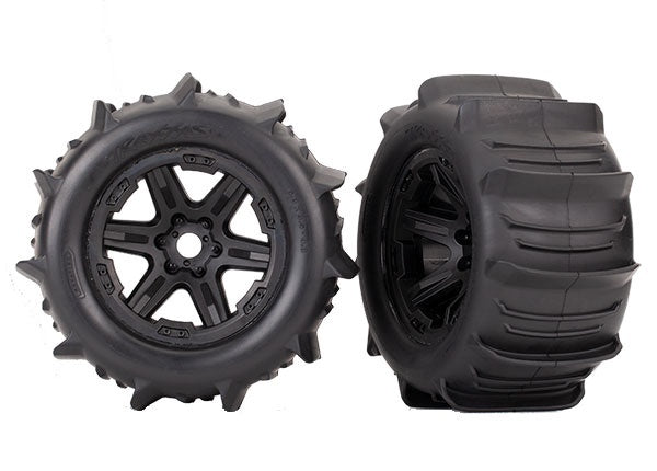 Traxxas 3.8" Black 6-spoke Wheels w/ Paddle Tires (2) TRA8674