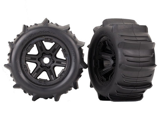 Traxxas 3.8" Black 6-spoke Wheels w/ Paddle Tires (2) TRA8674