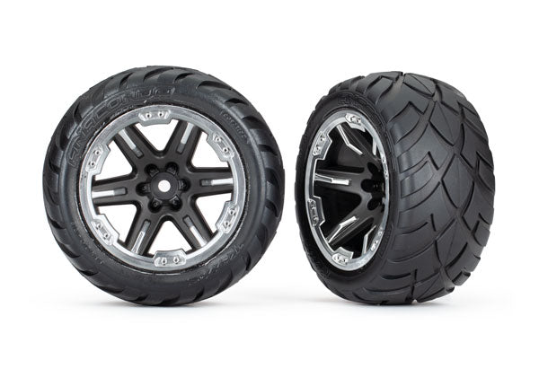 Traxxas Rxt 2.8" Black & Chrome Wheels & Anaconda Tires (2) TRA6775X