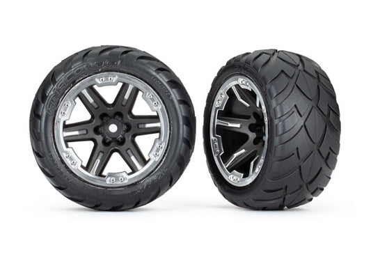 Traxxas Rxt 2.8" Black & Chrome Wheels & Anaconda Tires (2) TRA6775X