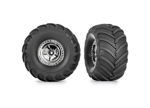 Traxxas 1.2" X 3.0" Chrome Wheels & Terra Groove Tires (2) TRA9867