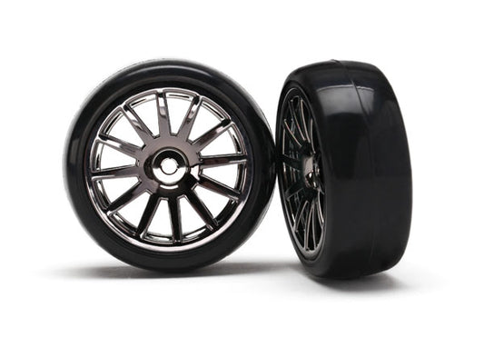 Traxxas Black Chrome 12-spoke Wheels w/ Slick Tires (2) TRA7573A