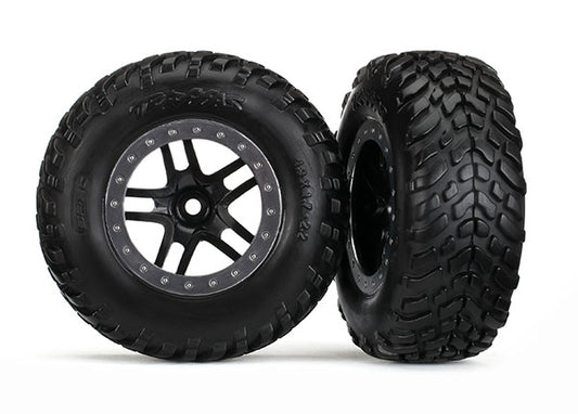 Traxxas Black & Satin Chrome Wheels & S1 Off-road Tires (2) TRA5889R