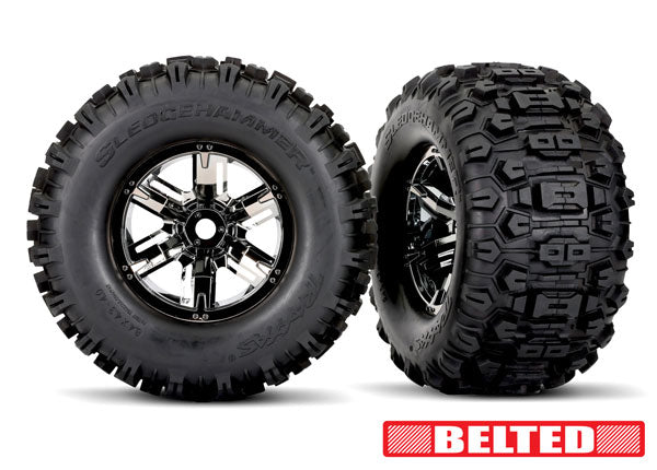 Traxxas Blk Chrm X-maxx Wheels & Belted Sledgehammer Tires (2) TRA7871X