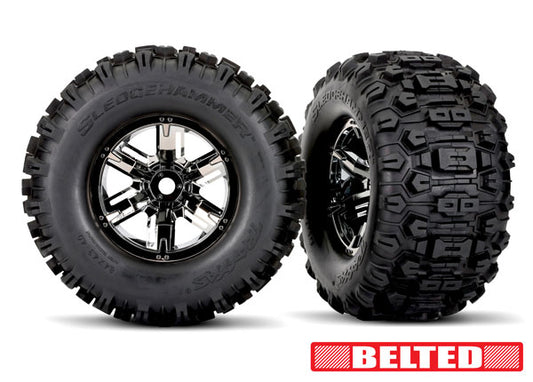 Traxxas Blk Chrm X-maxx Wheels & Belted Sledgehammer Tires (2) TRA7871X