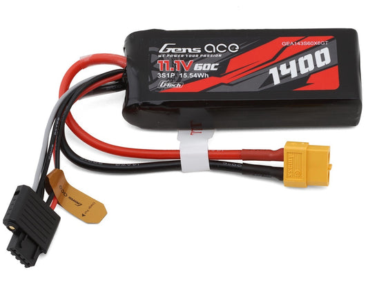 Gens Ace 11.1v 1400mah 3S 60C G-tech Smart Lipo: XT60 GEA143S60X6GT