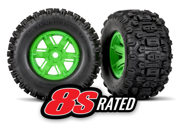 Traxxas X-maxx Green Wheels w/ Sledgehammer Tires (2) TRA7774G