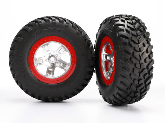 Traxxas SCT Satin Chrome & Red Wheels & S1 Compound Tires (2) TRA5873R