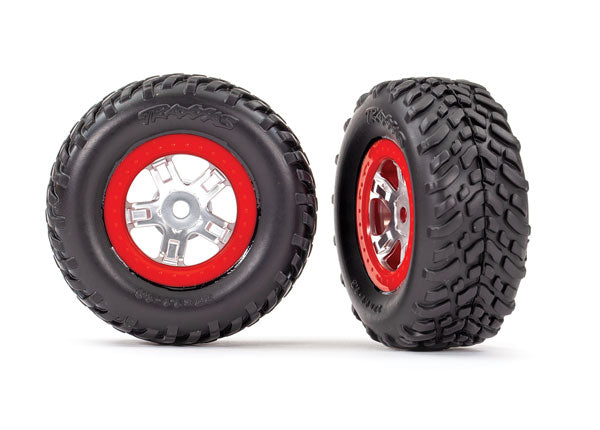 Traxxas 1/16 Satin Chrome & Red SCT Wheels w/ Tires (2) TRA7073A