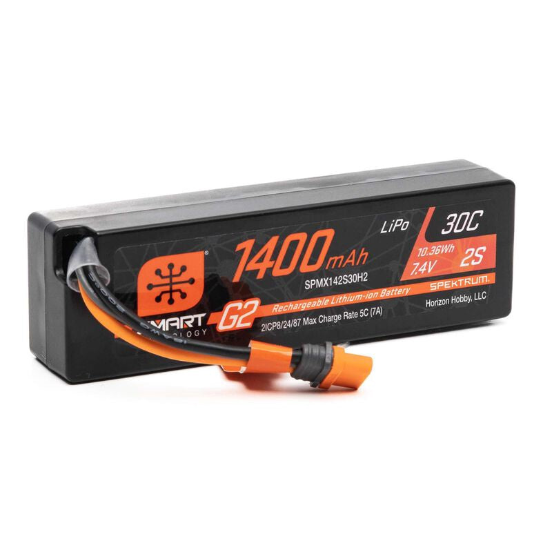 Spektrum 1400mah 2S 7.4v Smart G2 30C Lipo; IC2 Connector SPMX142S30H2