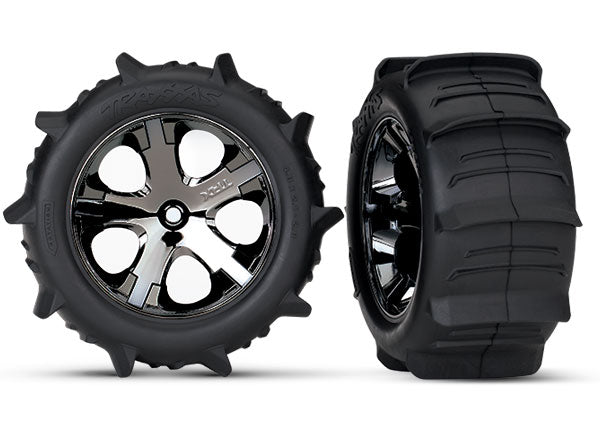 Traxxas All-star 2.8" Black Chrome Wheels & Paddle Tires (2) TRA3776