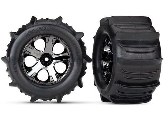 Traxxas All-star 2.8" Black Chrome Wheels & Paddle Tires (2) TRA4175