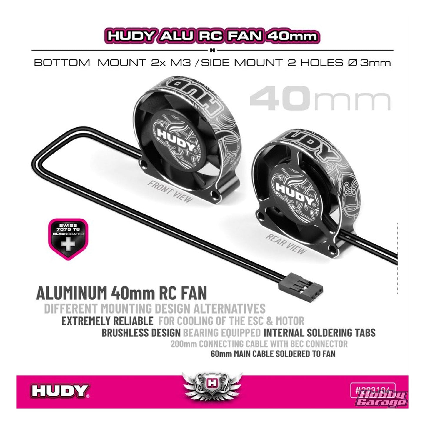 Hudy Alu RC Fan 40Mm - Bottom / Side Mount 2 Hole HUD293104