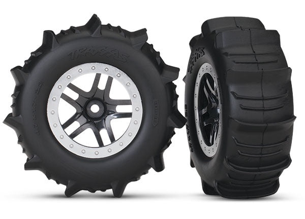 Traxxas Black & Satin Chrome Wheels w/ Paddle Tires (2) TRA5891