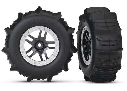 Traxxas Black & Satin Chrome Wheels w/ Paddle Tires (2) TRA5891