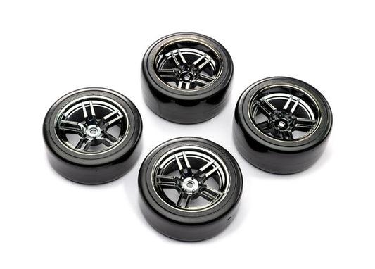Traxxas 1.9" Black Chrome Split-spoke Wheels & Drift Tires (4) TRA8378