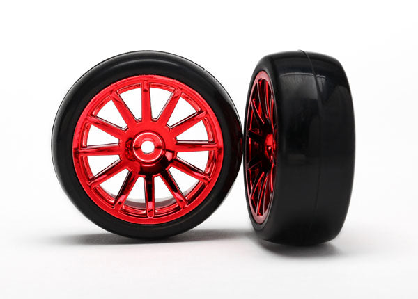 Traxxas Red Chrome 12-spoke Wheels w/ Slick Tires (2) TRA7573X