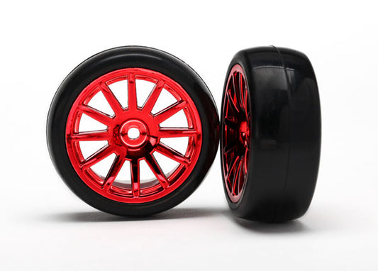 Traxxas Red Chrome 12-spoke Wheels w/ Slick Tires (2) TRA7573X