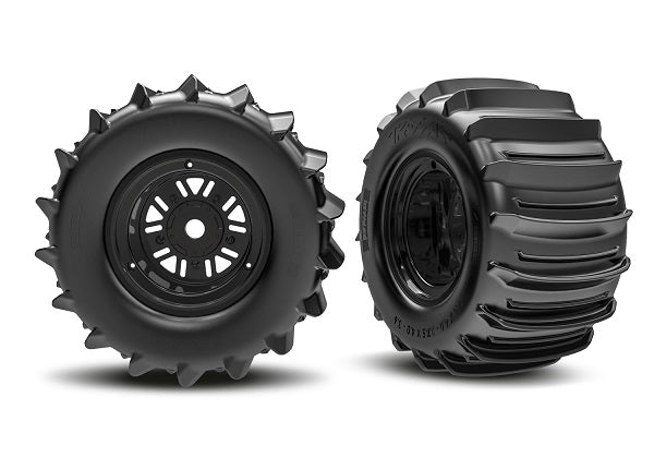 Traxxas 3.2" Funco Black Rear Wheels & Paddle Tires (2) TRA10973
