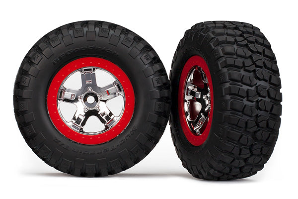 Traxxas SCT Chrome & Red Wheels & Bfgoodrich Tires (2) TRA5867