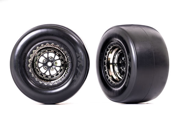 Traxxas Weld Black Chrome Rear Wheels & Smoke MT Tires (2) TRA9477X