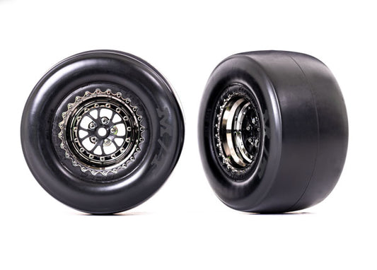 Traxxas Weld Black Chrome Rear Wheels & Smoke MT Tires (2) TRA9477X