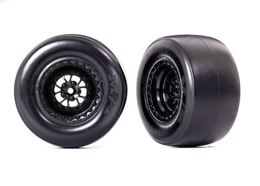 Traxxas Weld Gloss Black Rear Wheels & Smoke MT Tires (2) TRA9477