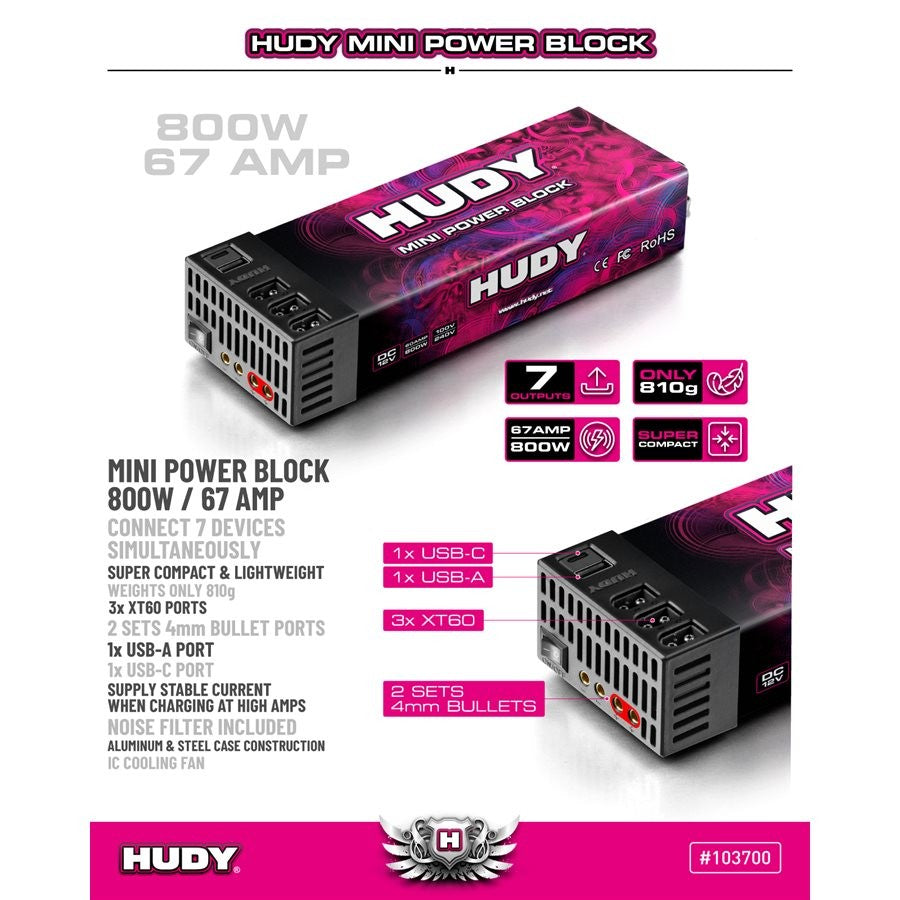 Hudy MINI POWER BLOCK 800W / 67 AMP - US PLUG HUD103700-US