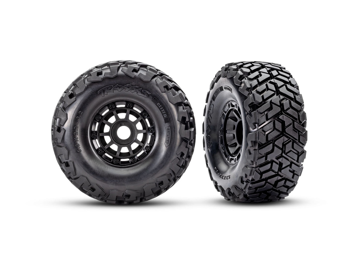 Traxxas Black Wheels w/ Maxx SC Belted Tires (2) TRA10272