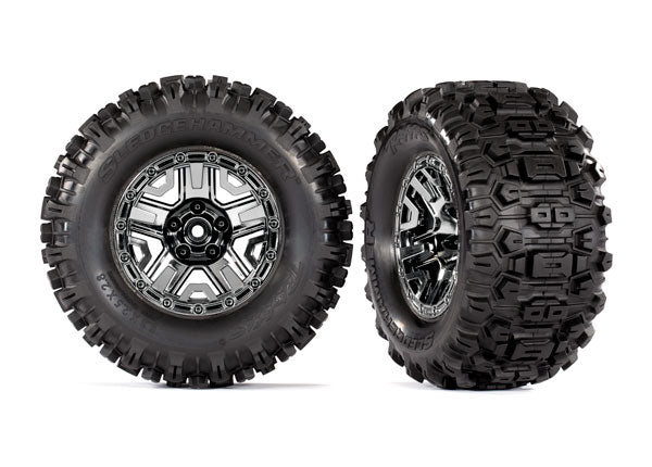 Traxxas 2.8" Black Chrome Wheels & Sledgehammer Tires (2) TRA9072