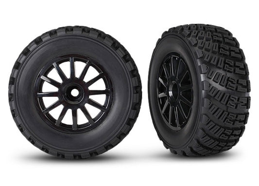Traxxas Black 12-spoke Rally Wheels w/ Rally Tires (2) TRA7473T