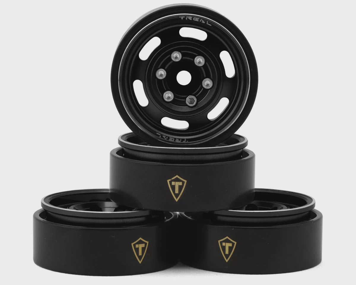 Treal Hobby Type E 1.0" 6-slot Beadlock Wheels (Black) (4) (21.9g) TLHTSCX24-196