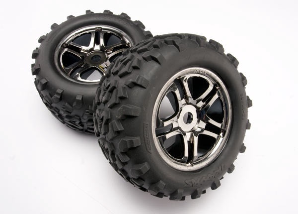 Traxxas Split-spoke 3.8" Black Chrome Wheels & Maxx Tires (2) TRA4983A