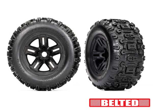 Traxxas 3.8" Black Wheels & Belted Sledgehammer Tires (2) TRA9573