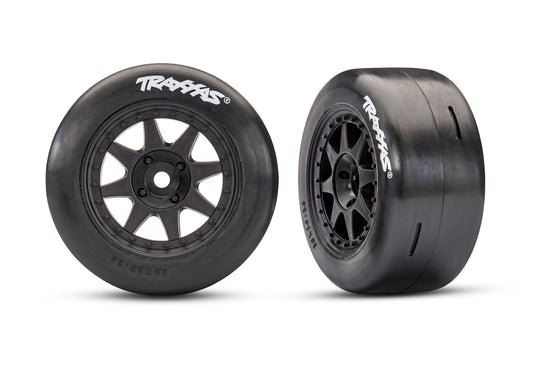 Traxxas Black Front Mini Rally Wheels w/ Slick Tires (Hard) (2) TRA10876-BLK