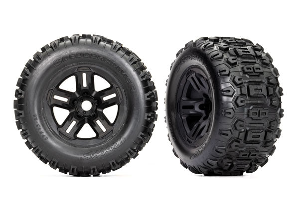 Traxxas 3.8" Black 5-spoke Wheels & Sledgehammer Tires (2) TRA9672