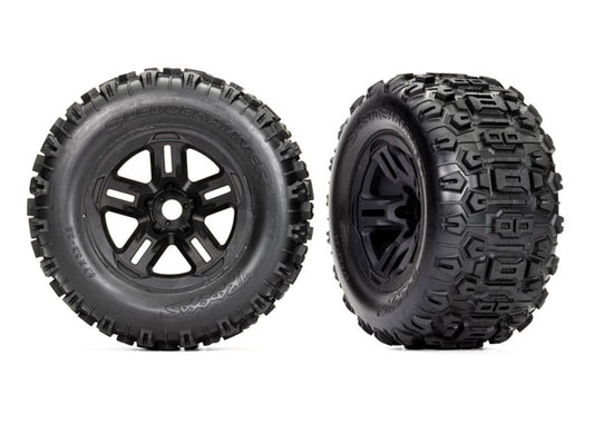 Traxxas 3.8" Black 5-spoke Wheels & Sledgehammer Tires (2) TRA9672