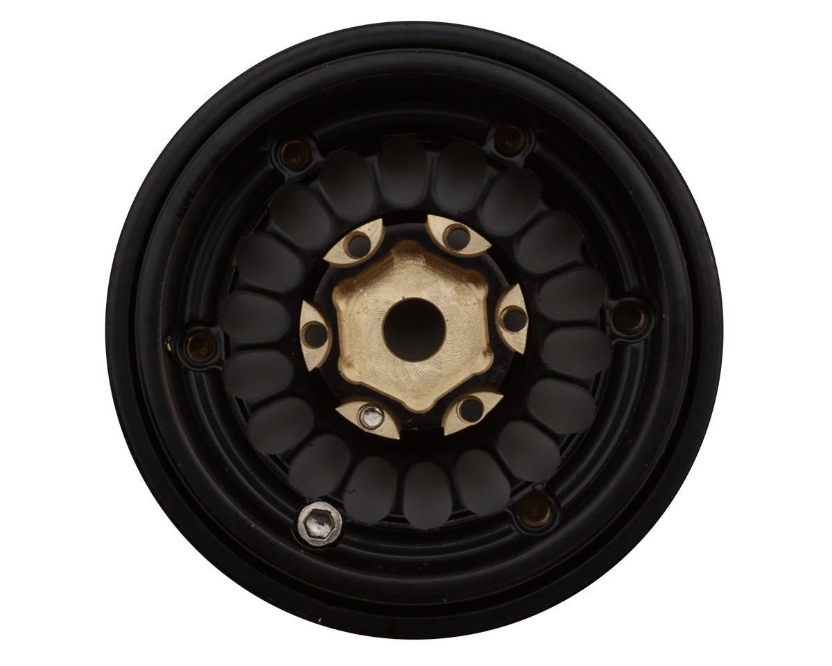 Treal Hobby Type D 1.0" Brass Beadlock Crawler Wheels (Black/gold) (40g TLHTSCX24-265