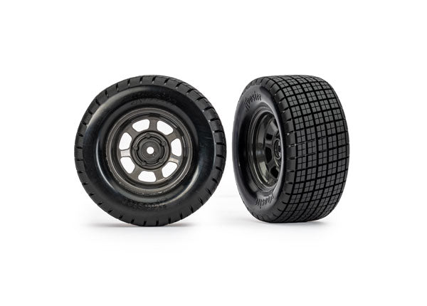 Traxxas Dirt Oval Gray Rear Wheels w/ Hoosier Tires (2) TRA10474X