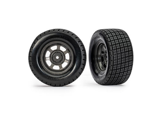 Traxxas Dirt Oval Gray Rear Wheels w/ Hoosier Tires (2) TRA10474X