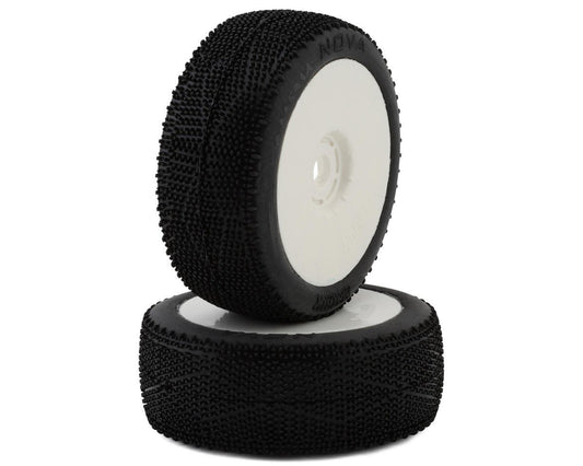 Matrix Nova 1/8 Pre-mounted Buggy Tires (White) (2) (Clay Medium) Mtx-gl-novcm