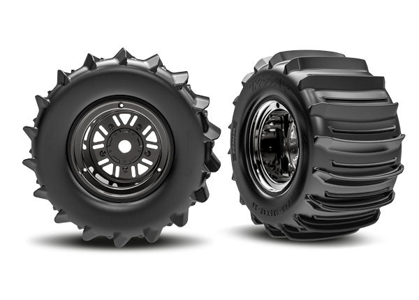 Traxxas 3.2" Funco Black Chrome Rear Wheels & Paddle Tires (2) TRA10973-BLKC